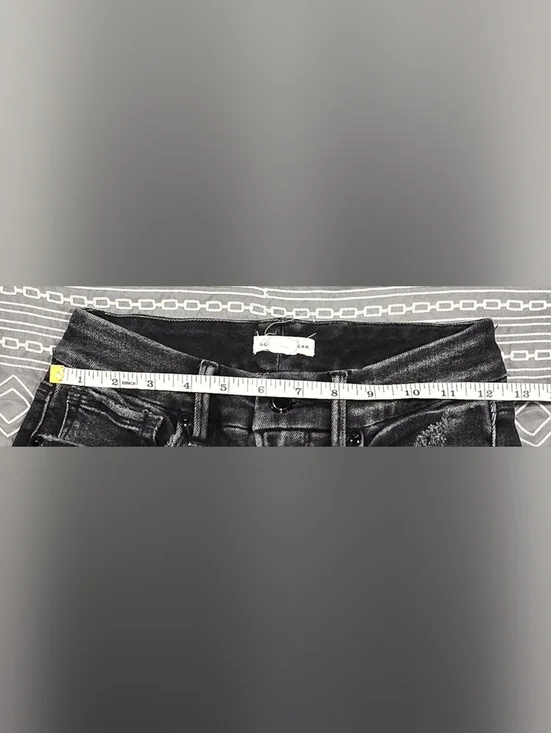 Good American Good Waist Black Cropped Distressed Skinny Jeans Size 4/27 - Picture 5 of 7